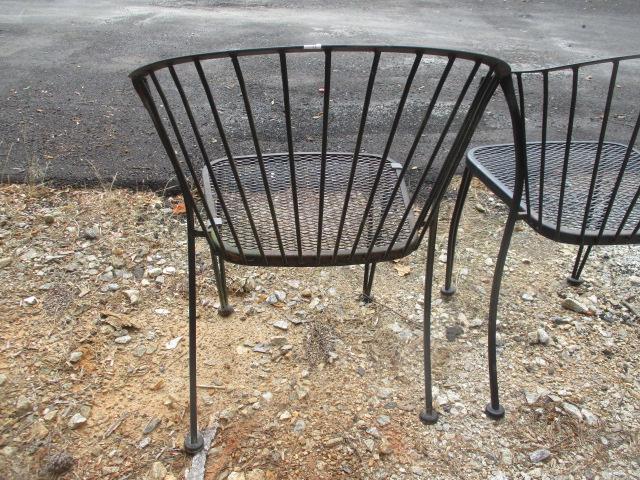 Pair of Black Barrel Back Metal Mesh Chairs