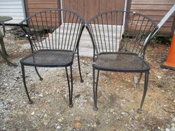 Pair of Black Barrel Back Metal Mesh Chairs