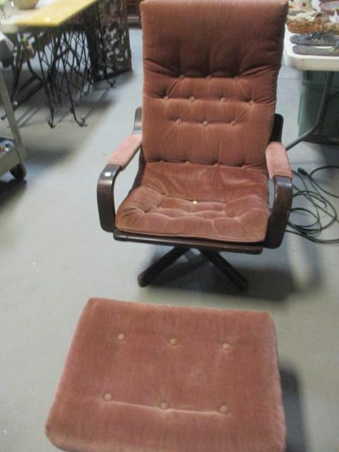 Design Environment Midcentury Style Velour Swiveling Recliner with Ottoman