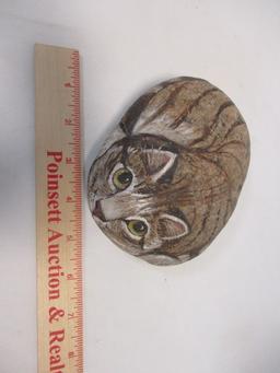 1985 Signed Handpainted Cat on Stone Paperweight/Doorstop