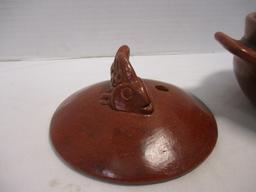 Stoneware Pottery Lidded Dish with Fish Finial