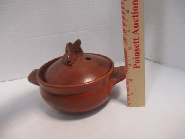 Stoneware Pottery Lidded Dish with Fish Finial