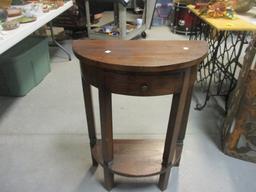 Wood Demi Lune Table with Drawer and Undershelf