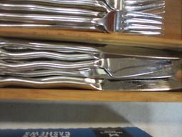 32 Pieces of Heavy Stainless Flatware in Wooden Flatware Organizer