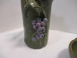 Signed Studio Pottery Grape Leaf Vase and Turned Bowl