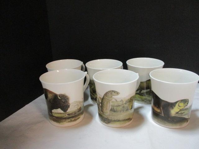 Six Queen's Horchow Collection Fine Bone China Wildlife Mugs