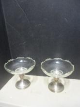 Pair of B-I Weighted Sterling Base Glass Compotes