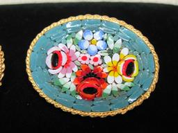 2 Italian Mosaic Style Brooches and Ring