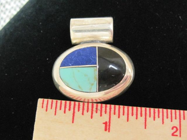 Sterling Silver Turquoise, Lapis and Onyx Pendant