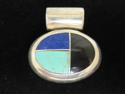 Sterling Silver Turquoise, Lapis and Onyx Pendant