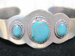 Vintage Mexican Turquoise and Sterling Silver Cuff Bracelet