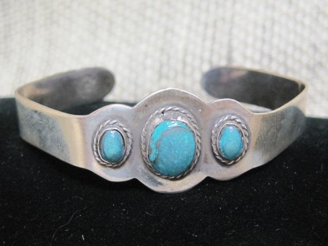 Vintage Mexican Turquoise and Sterling Silver Cuff Bracelet