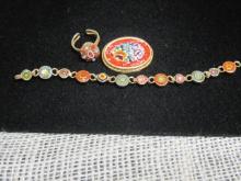 Italian Mosaic Style Bracelet, Brooch and Ring