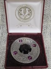 Large Scottish Kilt Pin with Purple Stones in original box
