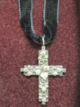 Sterling Silver Cross Pendant on black velvet necklace