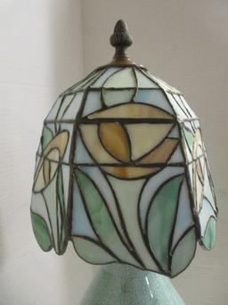 Caledon Green Crackle Glaze Lamp w/Stain Glass Shade