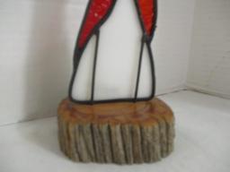 Signed Stain Glass Mother/Child Sculpture on Wood base