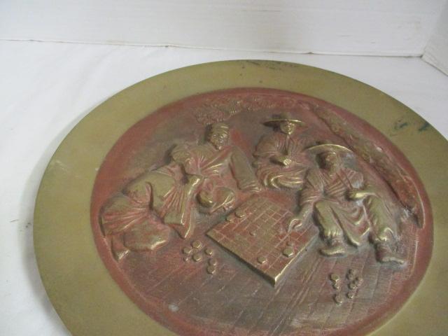 Vintage Brass/Bronze 'Chinese Playing Board Game' Plate