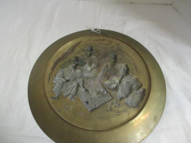 Vintage Brass/Bronze 'Chinese Playing Board Game' Plate