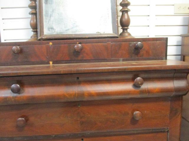 Antique Flame Mahogany Dresser with Stand Mirror