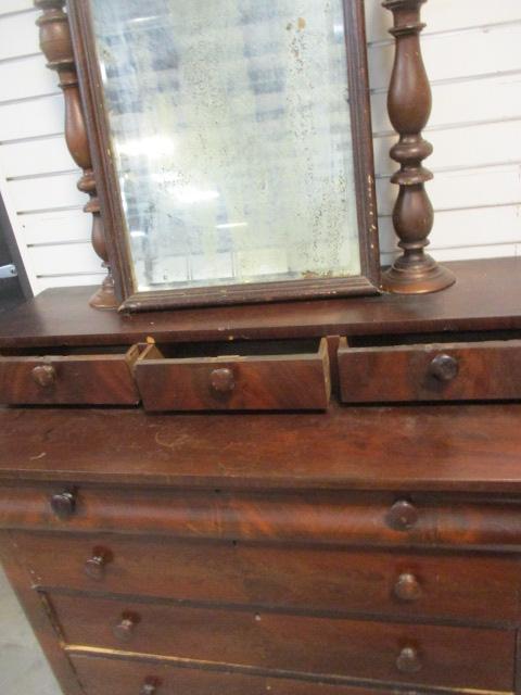 Antique Flame Mahogany Dresser with Stand Mirror