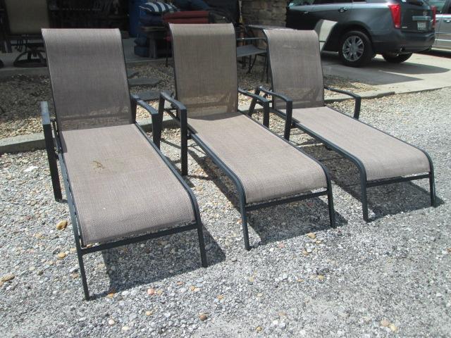 Three Black Aluminum Frame Lounge Chairs