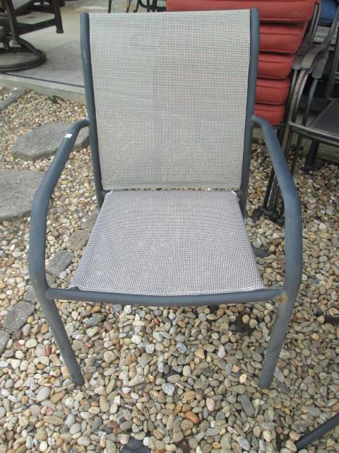 Round Tile Top Table and Pair of Aluminum Armchairs