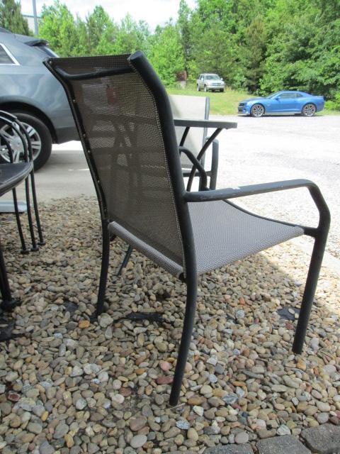 Round Tile Top Table and Pair of Aluminum Armchairs