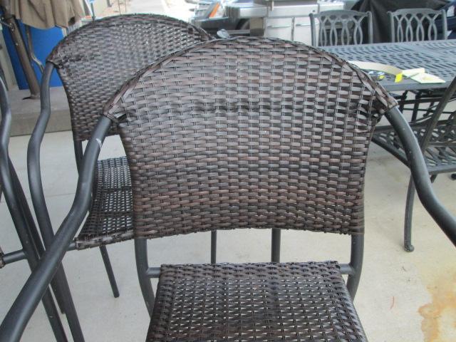 Four Woven Resin Barrel Back Bar Chairs