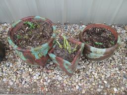 Three Patina Style Glazed Terra Cotta Planters