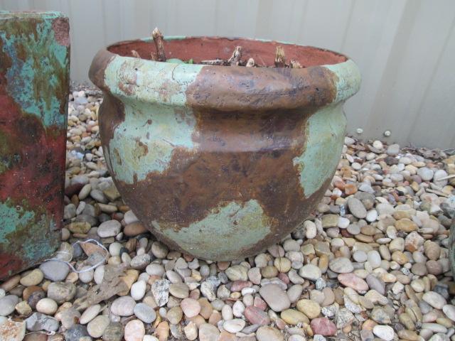 Three Patina Style Glazed Terra Cotta Planters