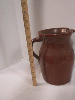 Vintage Brown Glazed Hand Turned Stoneware Pitcher