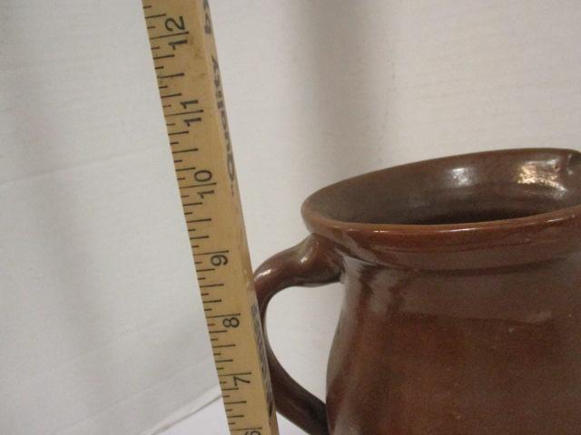 Vintage Brown Glazed Hand Turned Stoneware Pitcher