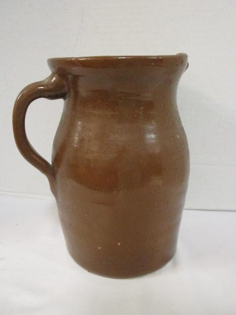 Vintage Brown Glazed Hand Turned Stoneware Pitcher