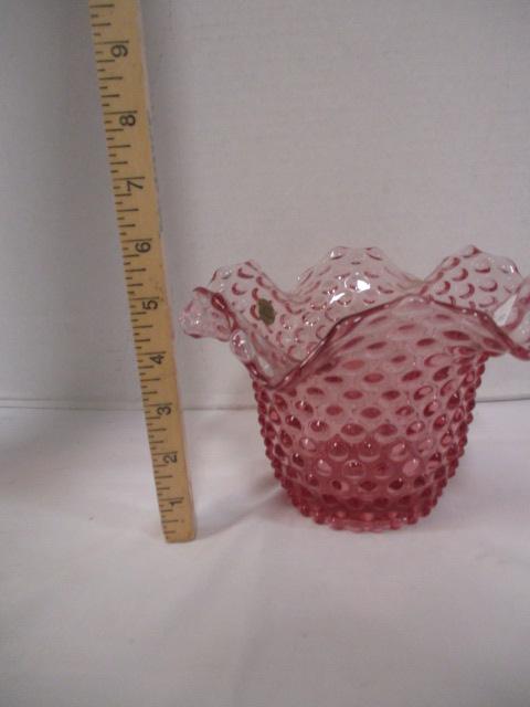 Duncan Handblown Cranberry Art Glass Ruffle Vase