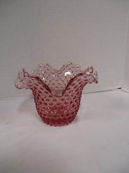 Duncan Handblown Cranberry Art Glass Ruffle Vase