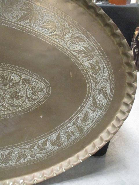 LARGE Vintage Oval Brass Tray w/ Middle Eastern Designs