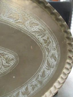 LARGE Vintage Oval Brass Tray w/ Middle Eastern Designs