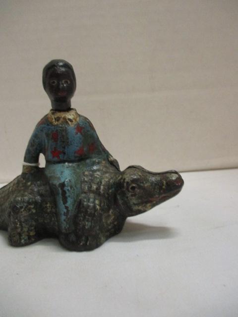 Antique Cast Iron Black Americana Boy on Alligator