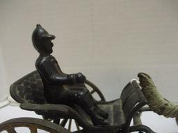 Antique Cast Iron Sulky w/ Rider Pulled by St. Bernard