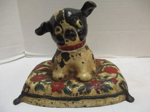Antique Hubley Toy Co. Cast Iron "Fido on Pillow" Doorstop