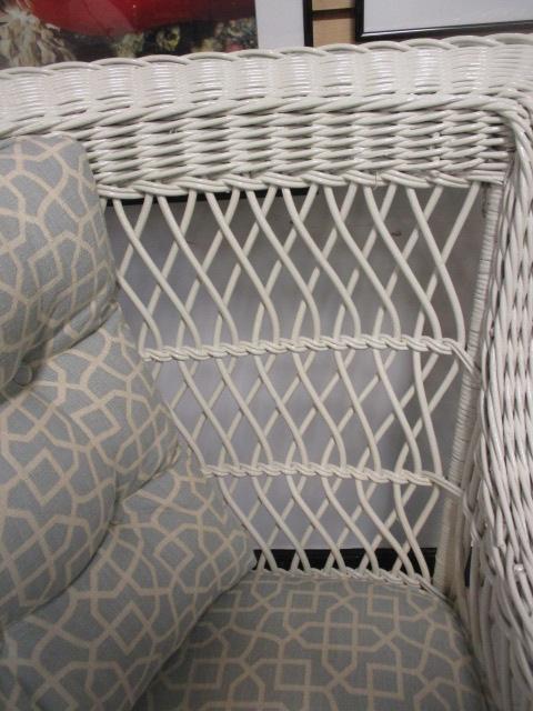 Vintage White Wicker Armchair with Ottoman