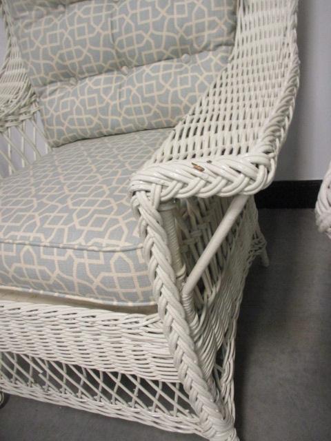 Vintage White Wicker Armchair with Ottoman