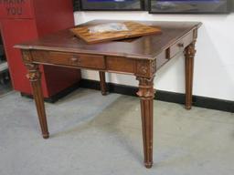 Carved Wood Game Table with Game Pieces