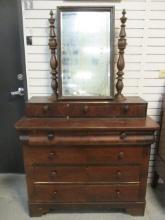 Antique Flame Mahogany Dresser with Stand Mirror