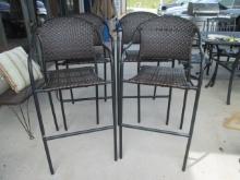 Four Woven Resin Barrel Back Bar Chairs