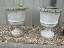 Pair of Faux Concrete Fiberglass Pedestal Planters