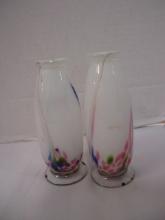Pair of Footed Art Glass Vases