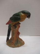 Vintage Handpainted Cast Iron Parrot on Stump Doorstop