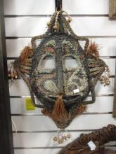 Vintage Painted Woven Tribal Mask with Seed Pods